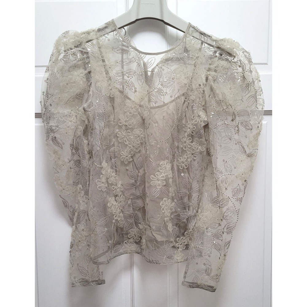 Paris Atelier & Other Stories Sheer Embroidered Organza Blouse - Lt Green - Sz 0 - Picture 1 of 3
